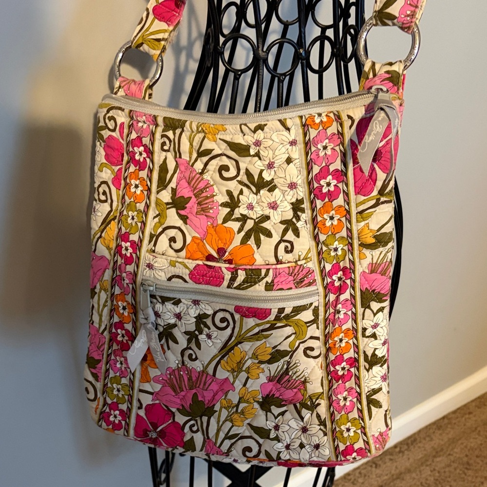 Vera Bradley Pink Orange Floral Crossbody Bag tea garden hipster purse